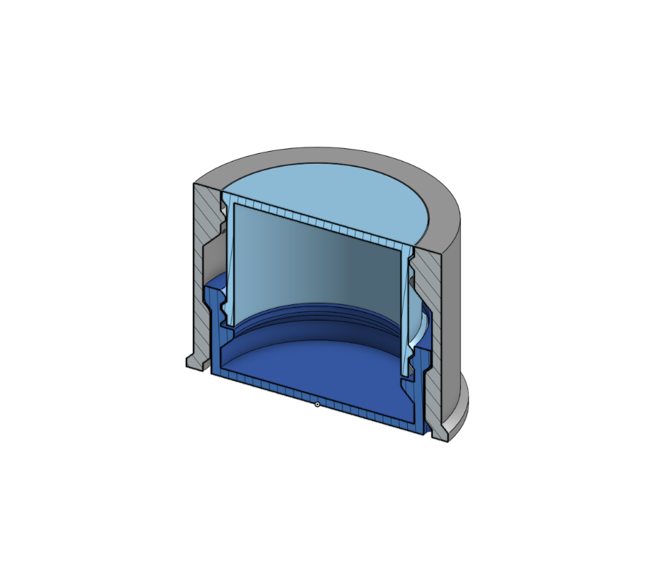 Section view through a hidden-release cylindrical container