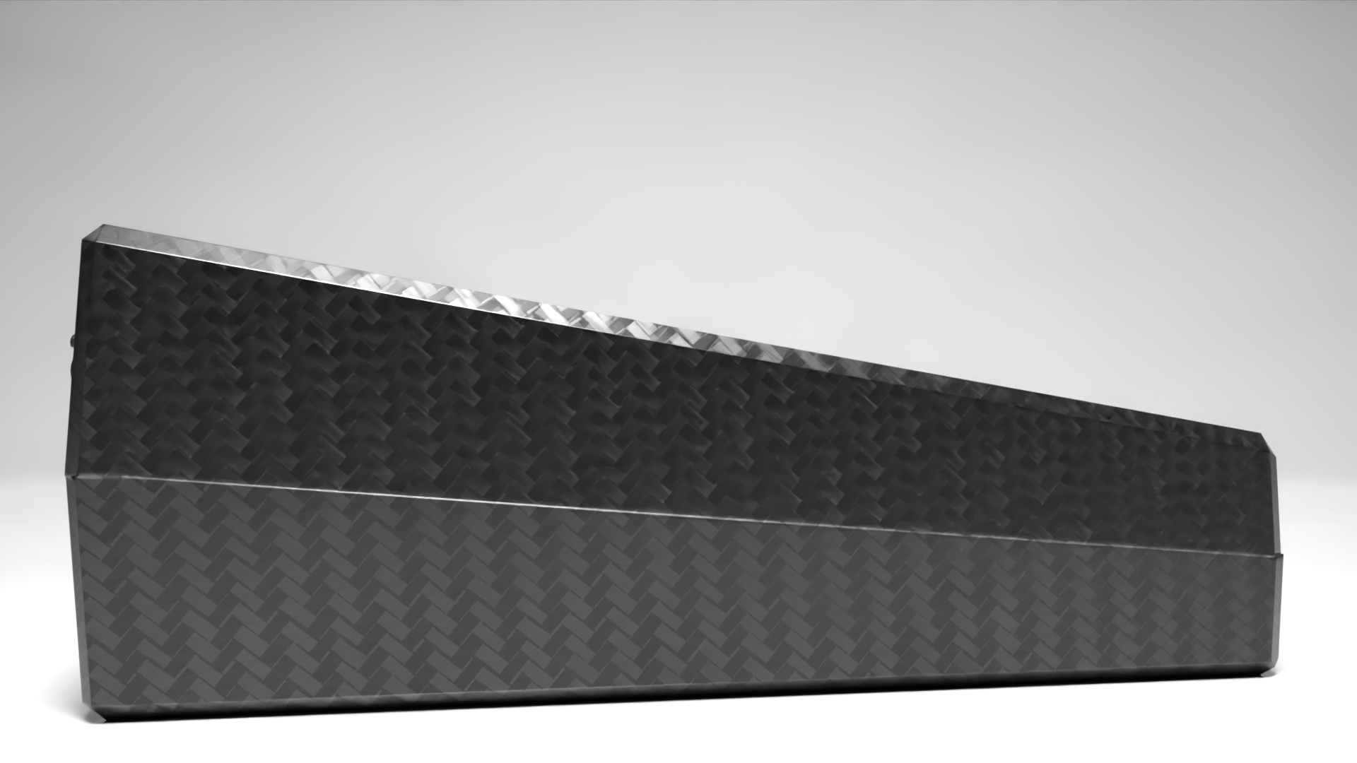 Rear studio render of the long carbon-fiber-textured LightLinks enclosure