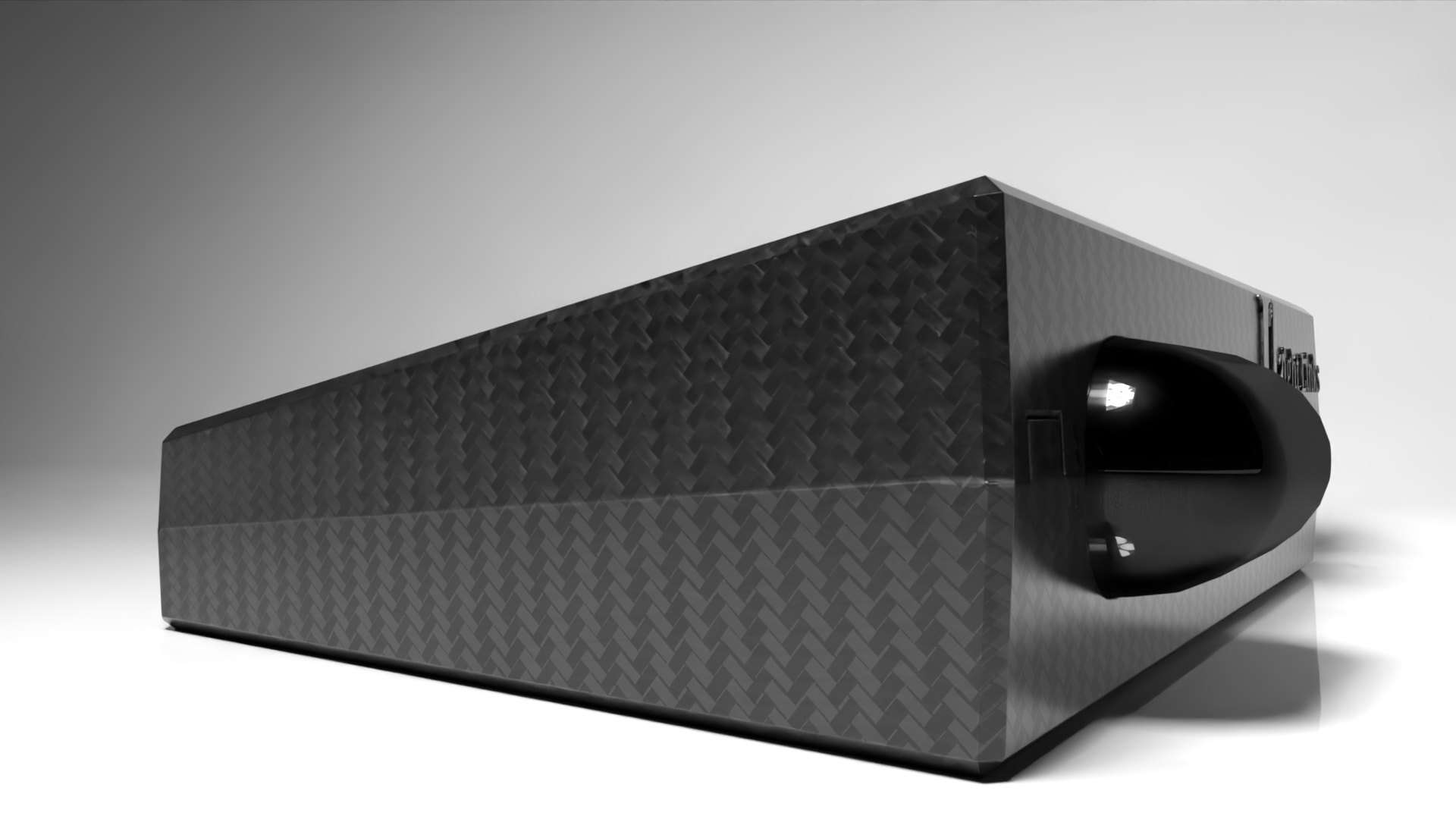 Three-quarter studio render showing the side and front of the LightLinks enclosure