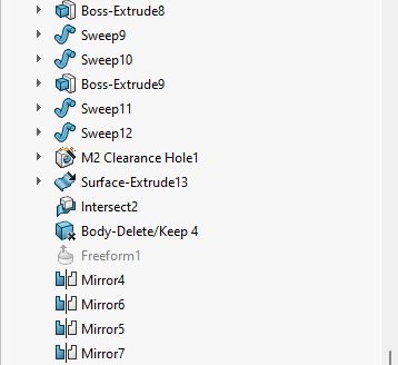 SOLIDWORKS equation table controlling the glider's major proportions and feature dimensions