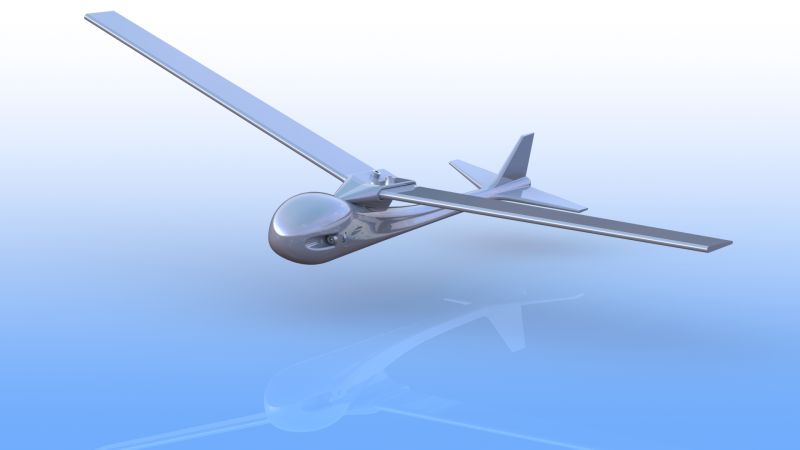 Final blue and silver render of the parametric glider
